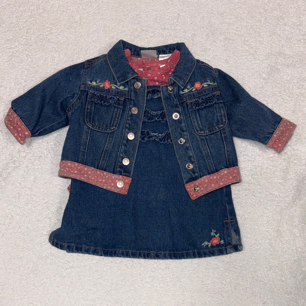 Cherokee baby denim 3 pc jacket dress set Y2K size 3 m